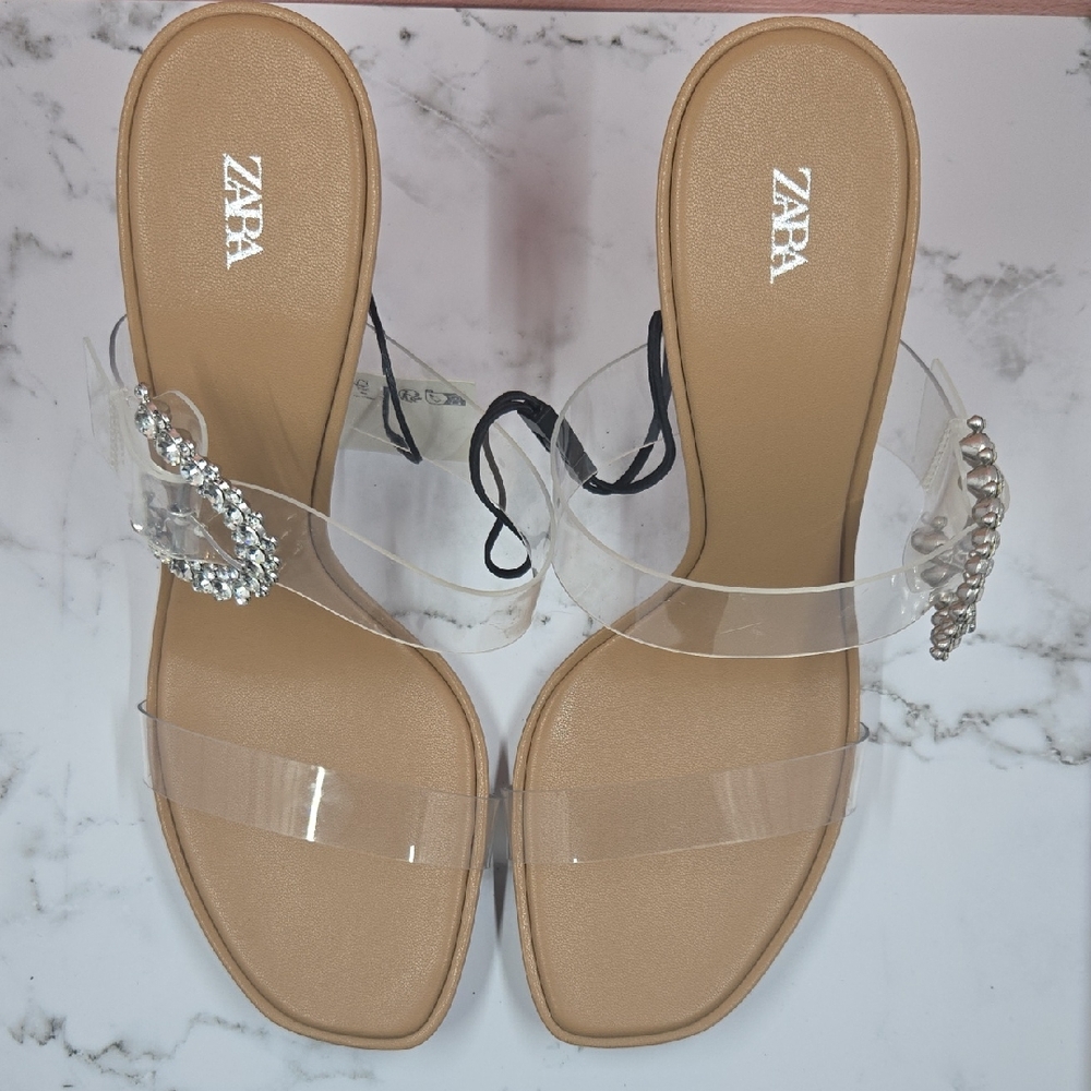 Zara Tan and Clear Heeled Sandals